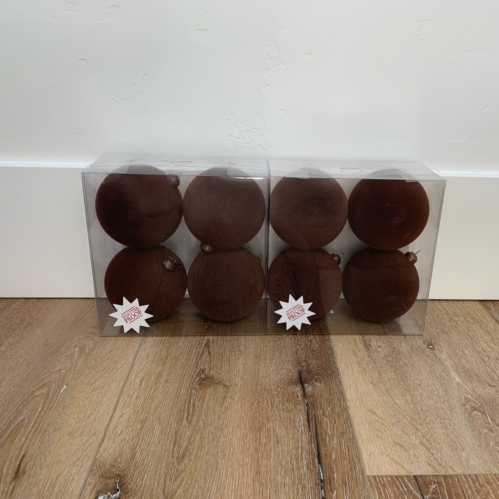 Set of 8 NEW Hobby Lobby Large Dark Brown Flocked Ball Ornaments